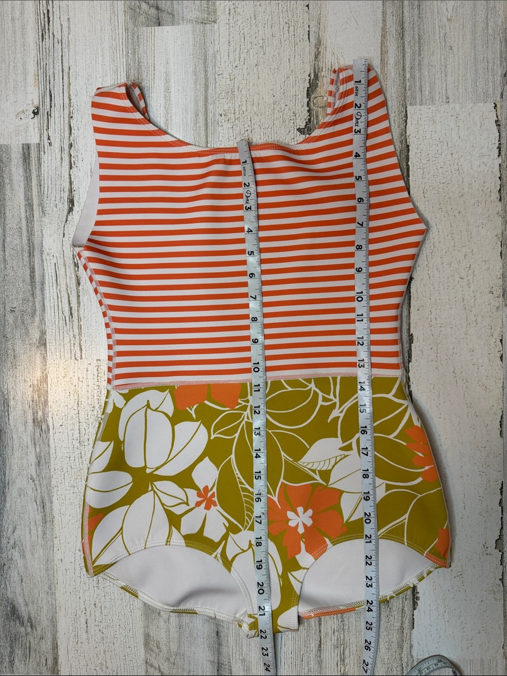 Seea Lido One Piece Jani Print Orange White Stripe Floral Bottom Swimsuit L - Picture 7 of 15